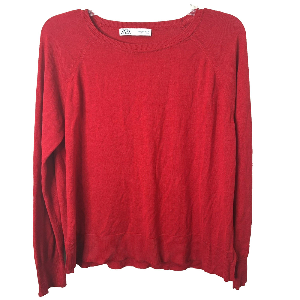 Zara Women's Red Lightweight Long Sleeve Knit Sweater Size Large